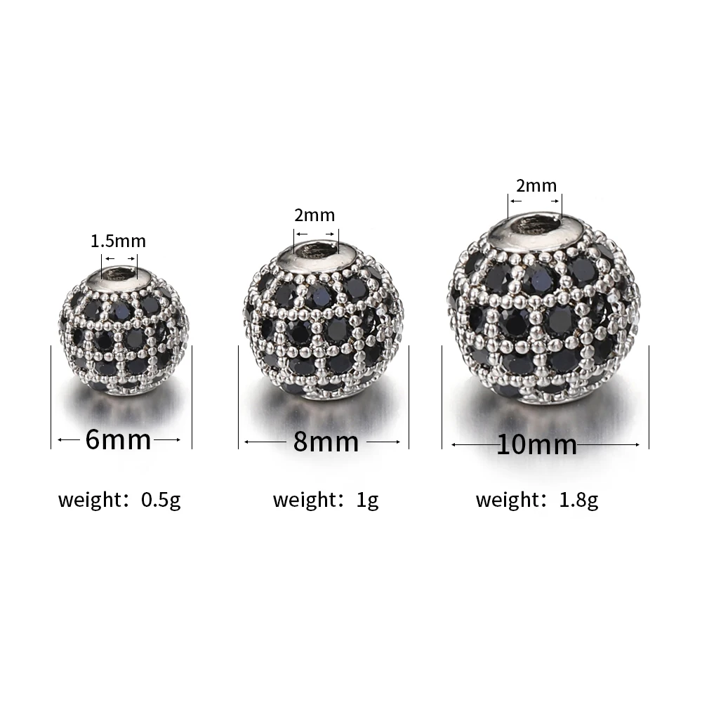 5pcs 금속 황동 마이크로 포장 큐빅 지르코니아 라운드 스페이서 루즈 비즈 DIY 매력 ... - 2