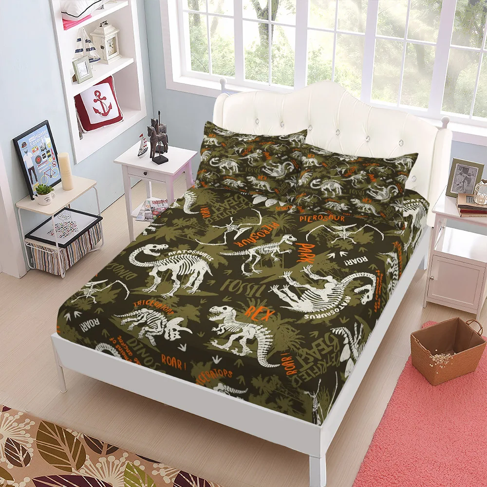 Vintage Jurassic T-Rex Mud Color Fitted Sheet Set 10 Inch Deep Pocket