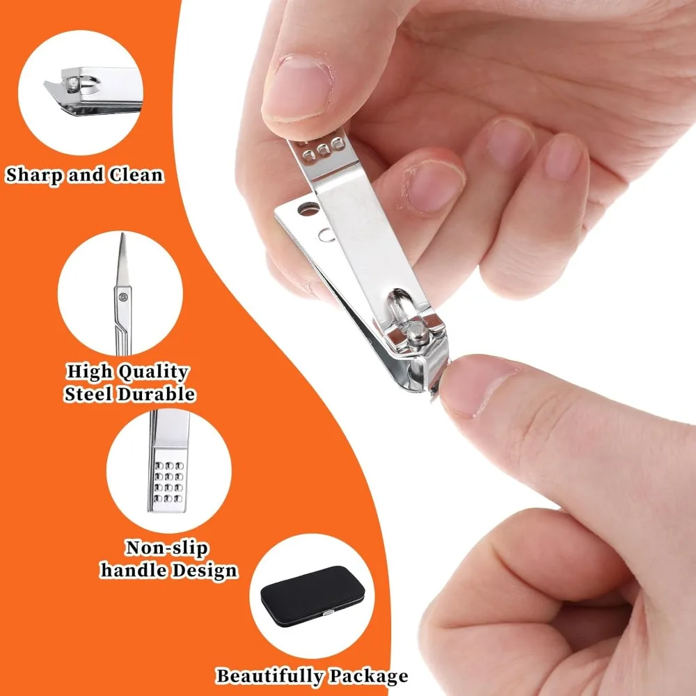 12 juegos de manicura, cortaúñas a granel, kit de pedicura para hombres, kit de pedicura para el cuidado de uñas con estuche de viaje 8 en 1 de acero inoxidable