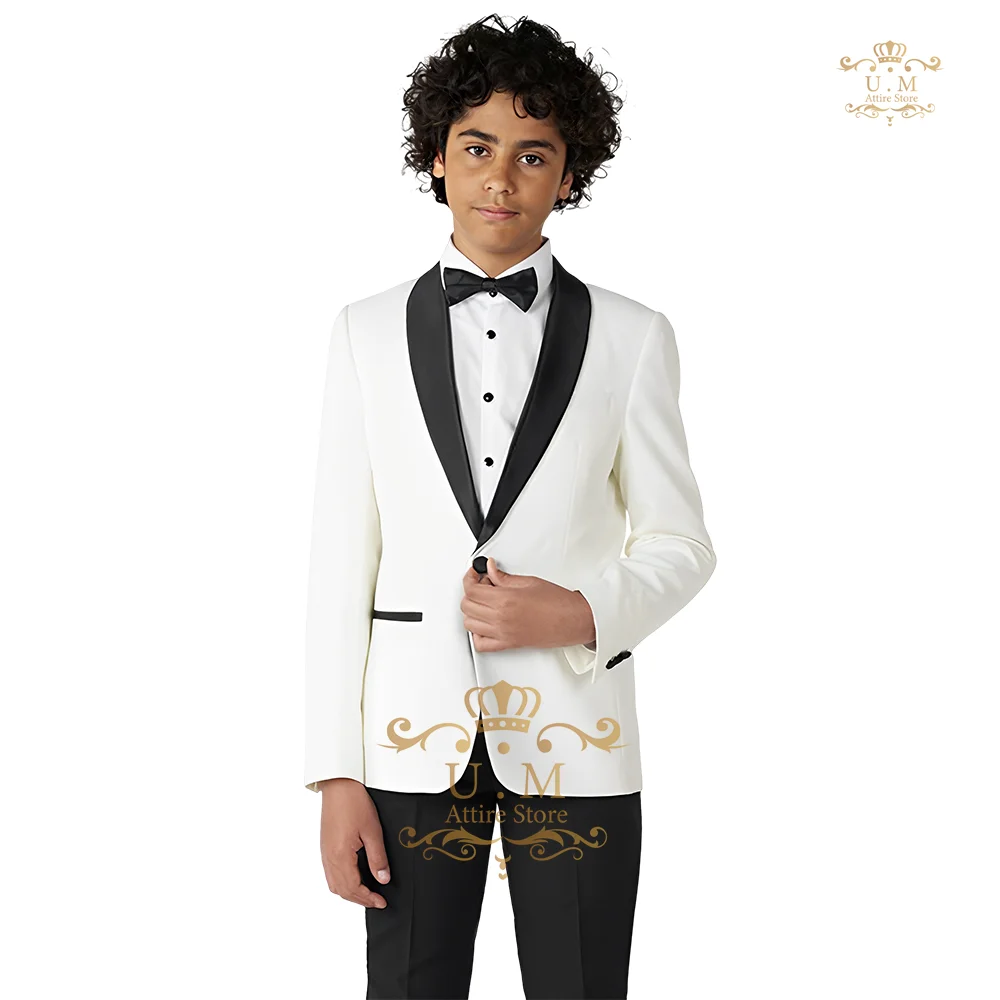 

Suit for boys 2pcs jacket pants set balck satin shawl lapel blazer wedding evening prom banquet party dress custom kids tuxedo