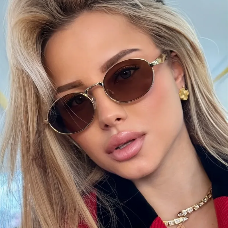 Vintage Kleine Ovale Metall-Sonnenbrille Modemarke Lässiger Stil Sonnenbrillen Luxus Punk Unisex Stilvolle Brillen UV400