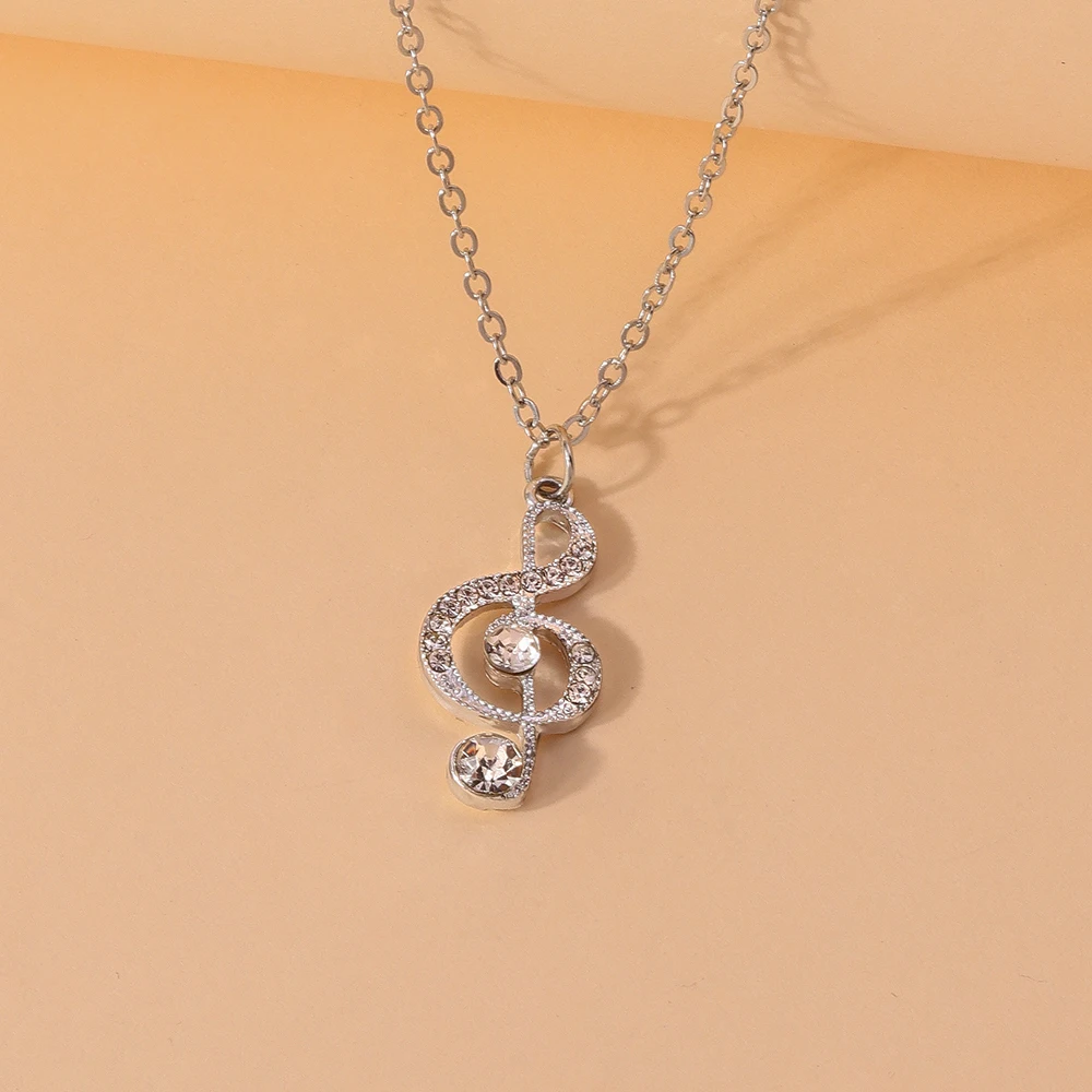 Aihua Gold Silver Color Delicate Crystal Music Note Necklaces for Women Girls Korean Musical Pendant Necklace Jewelry Gifts