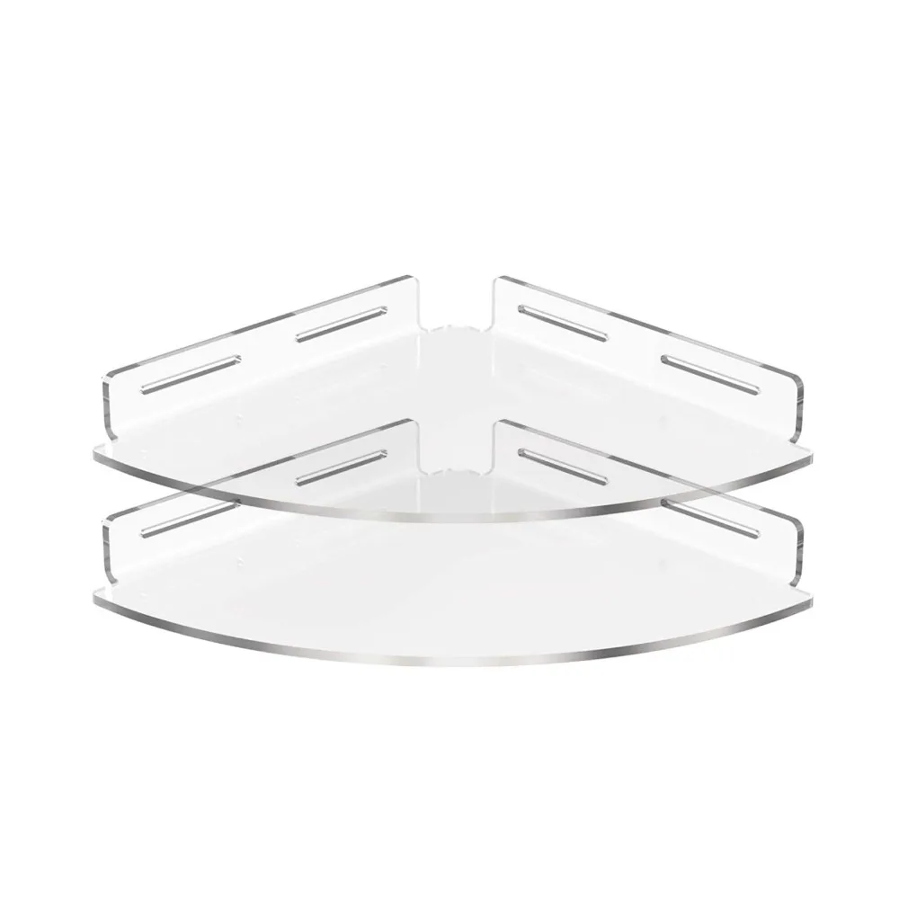 2 PCS Acrylic Corner Shelf Transparent No Drilling Corner Shower Shelf Space-Saving Wall Mounted Shower Storage Rack