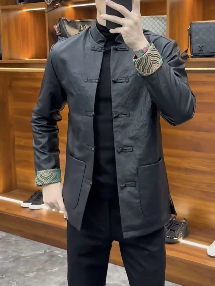 

Men's Faionable Button-Up Tang Suit Jaet Versatile Casual Busin Outerwear Spring Summer New Arrival Youth ort Sle