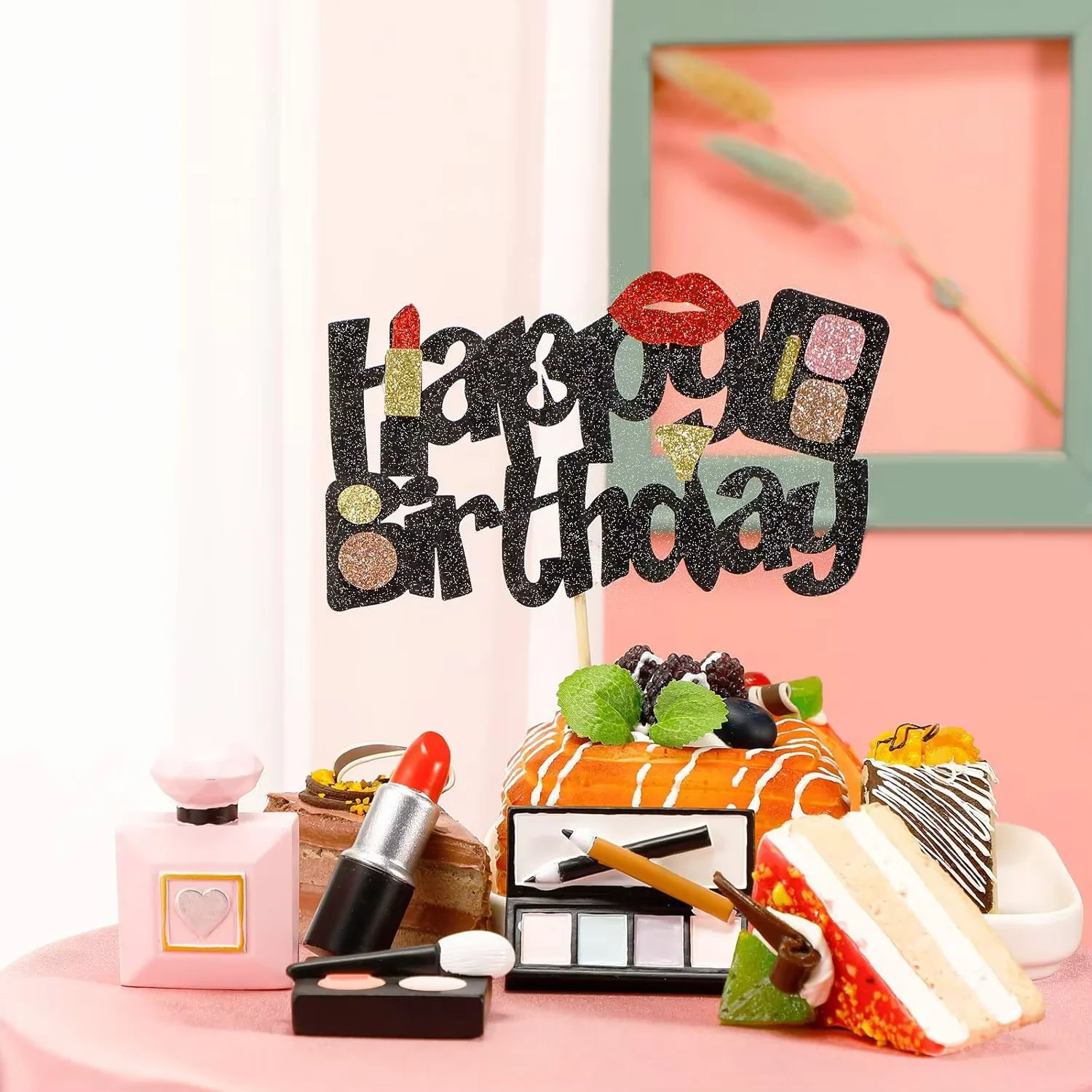 4 Stück Kunstharz-Kosmetik-Kuchenaufsätze – Lippenstift- und Parfümdekoration für Make-up-Thema, Braut, Bachelorette, Geburtstagsparty-Zubehör – Detail 13