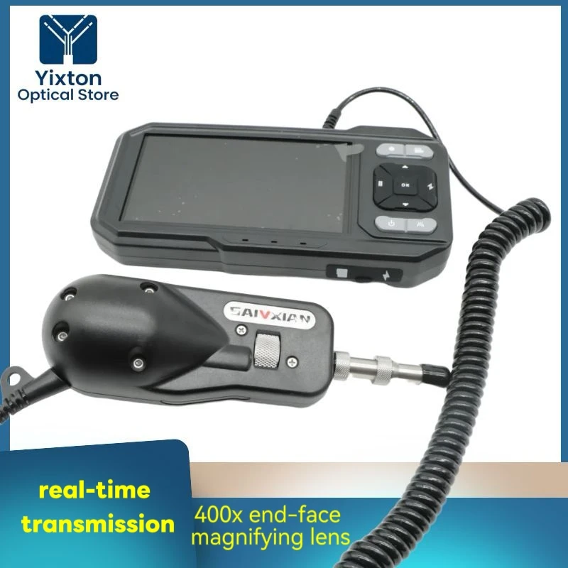 A-600V Handheld Fiber Optic End-Face Inspection Instrument 400x End-Face Magnifying Lens with Cleaning Pen and Box, Tool Kit