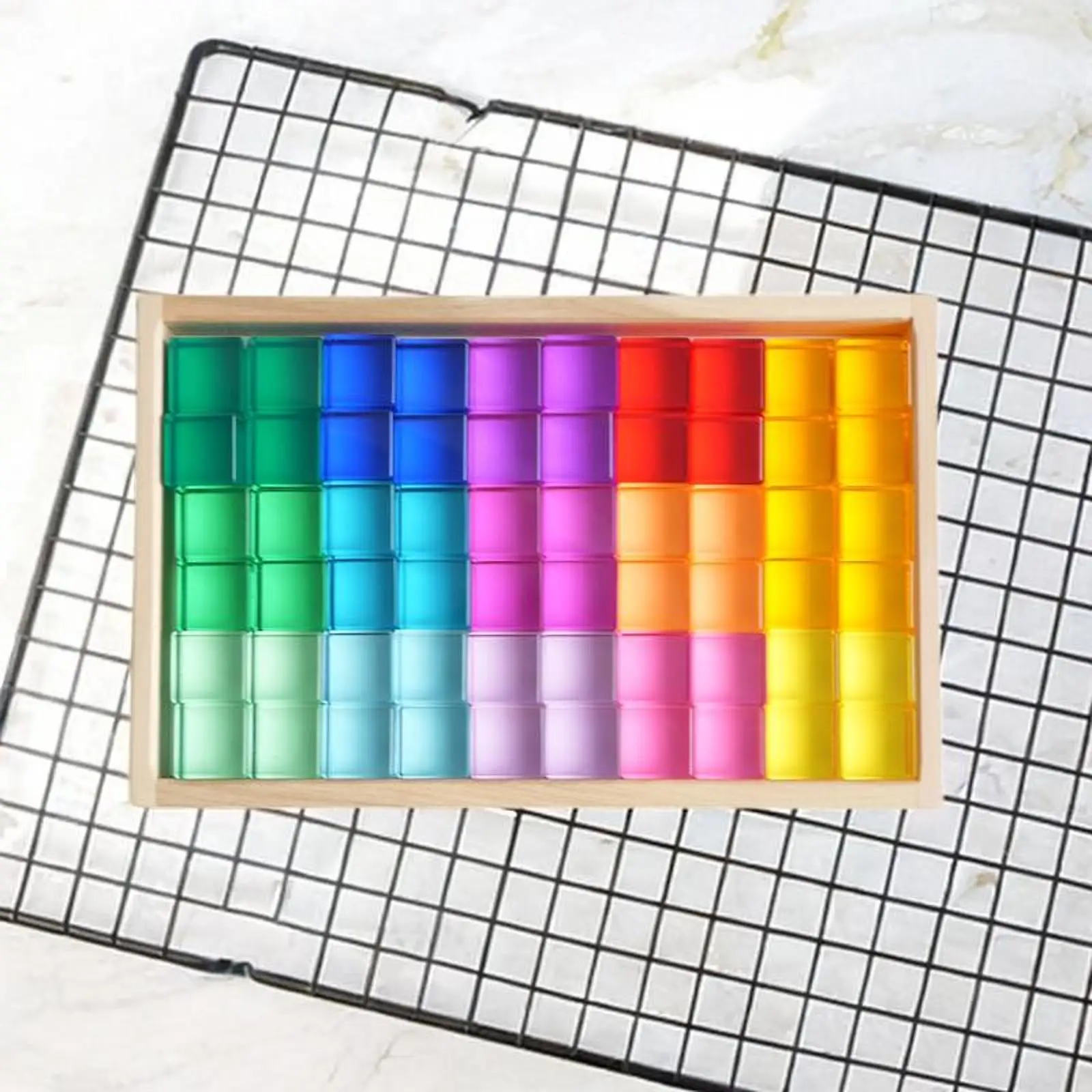 60 Pieces Rainbow Acrylic Cubes Blocks Stacking Toy 15 Colors Light Shadow Toy