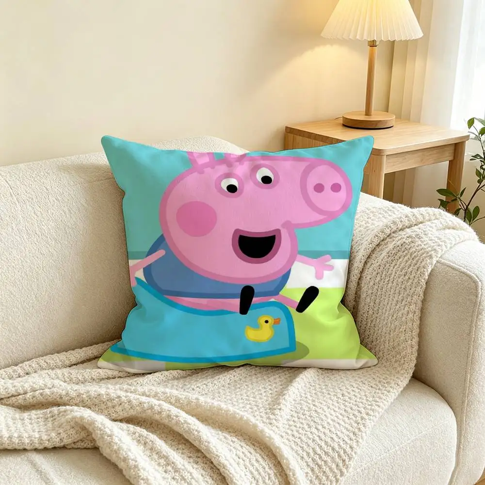 Pink P-P-Peppas-es Pigs  Square Double-Sided printed Pillow Case Bedroom Bedside Pillow Sofa Cushion Cover