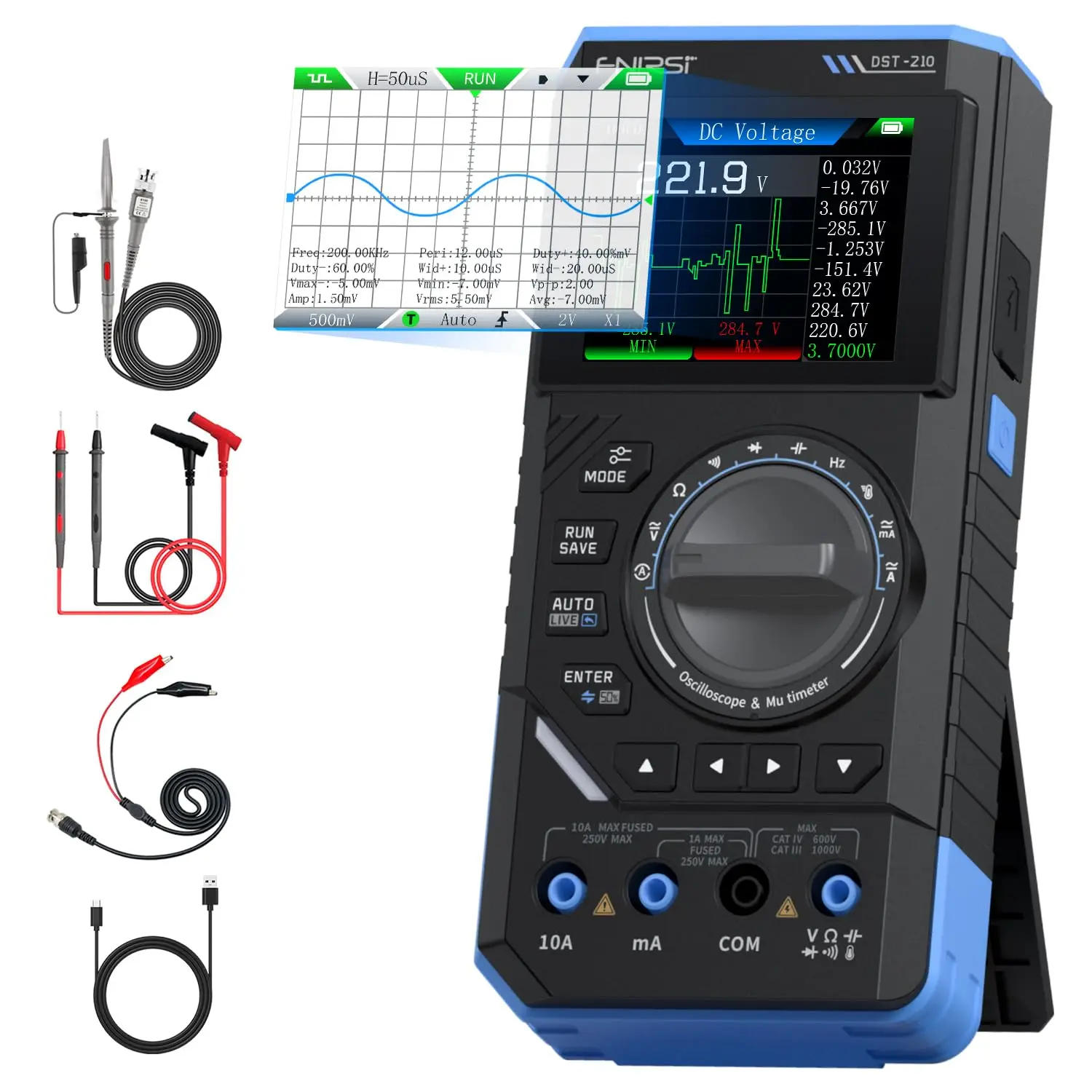 

Handheld Oscilloscope Multimeter with 10MHz Bandwidth, DDS Generator, 48MS/s Sampling for Electronics Testing