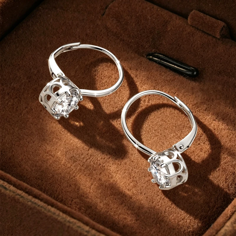 Rrjzz Solitaire 6,5 mm D-Farbe Moissanit-Ohrringe mit ausgehöhltem Design für Damen, 1 Karat, acht Krallen, Leverback-Ohrringe, Schmuck – Detail 13
