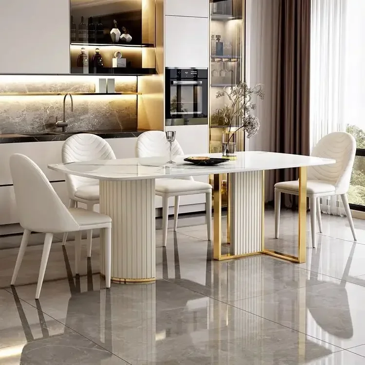 Italian rectangular dining table bright rock slab dining table and chair combination light luxury modern simple small apartment