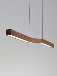 Modern Walnut Led Long Pendant Lights for Kitchen Island Dining Room Study Room Hanging Lamp Ceiling Chandeliers Wood Wooden