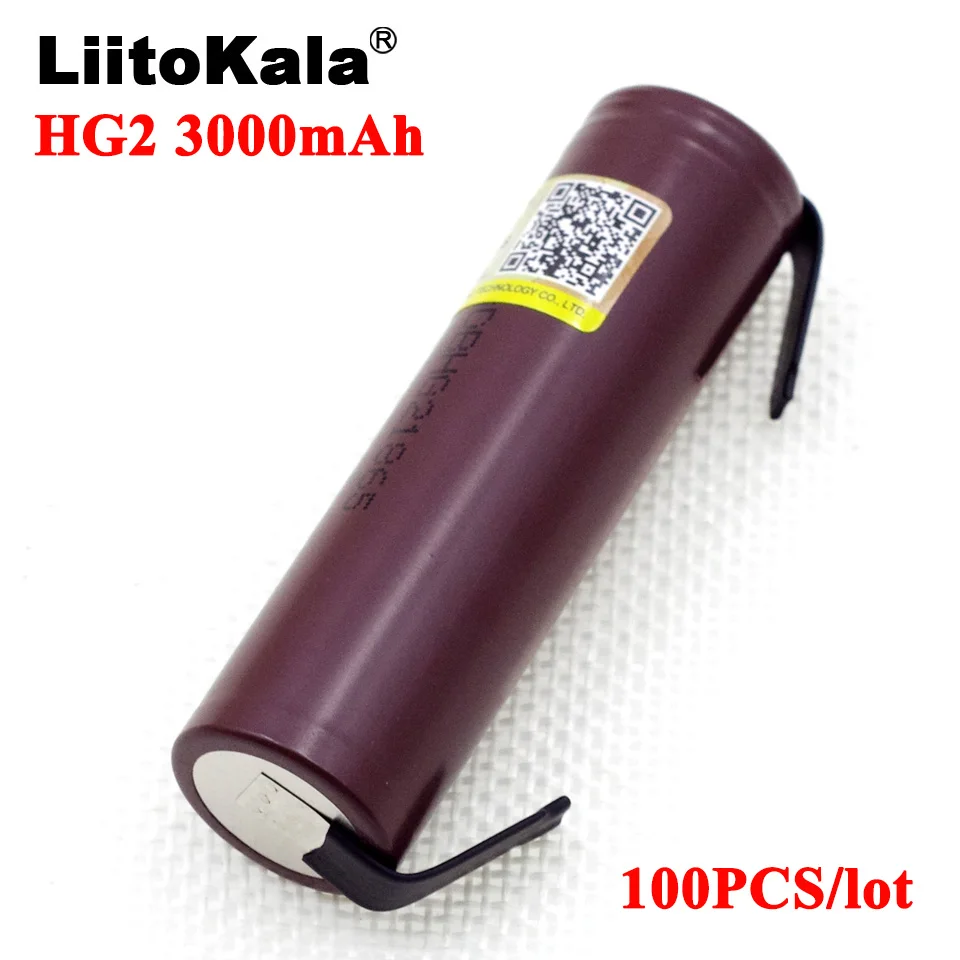 

100PCS Liitokala new HG2 18650 3000mAh battery 18650HG2 3.6V discharge 20A, dedicated For hg2 batteries + DIY Nickel