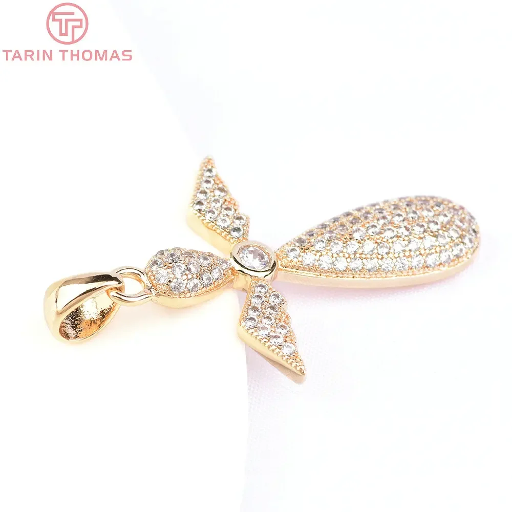 (6245) 1Piece 22x26MM 24K Gold Color Brass with Zircon Cross Charms Pendants High Quality DIY Jewelry Making Findings Wholesale