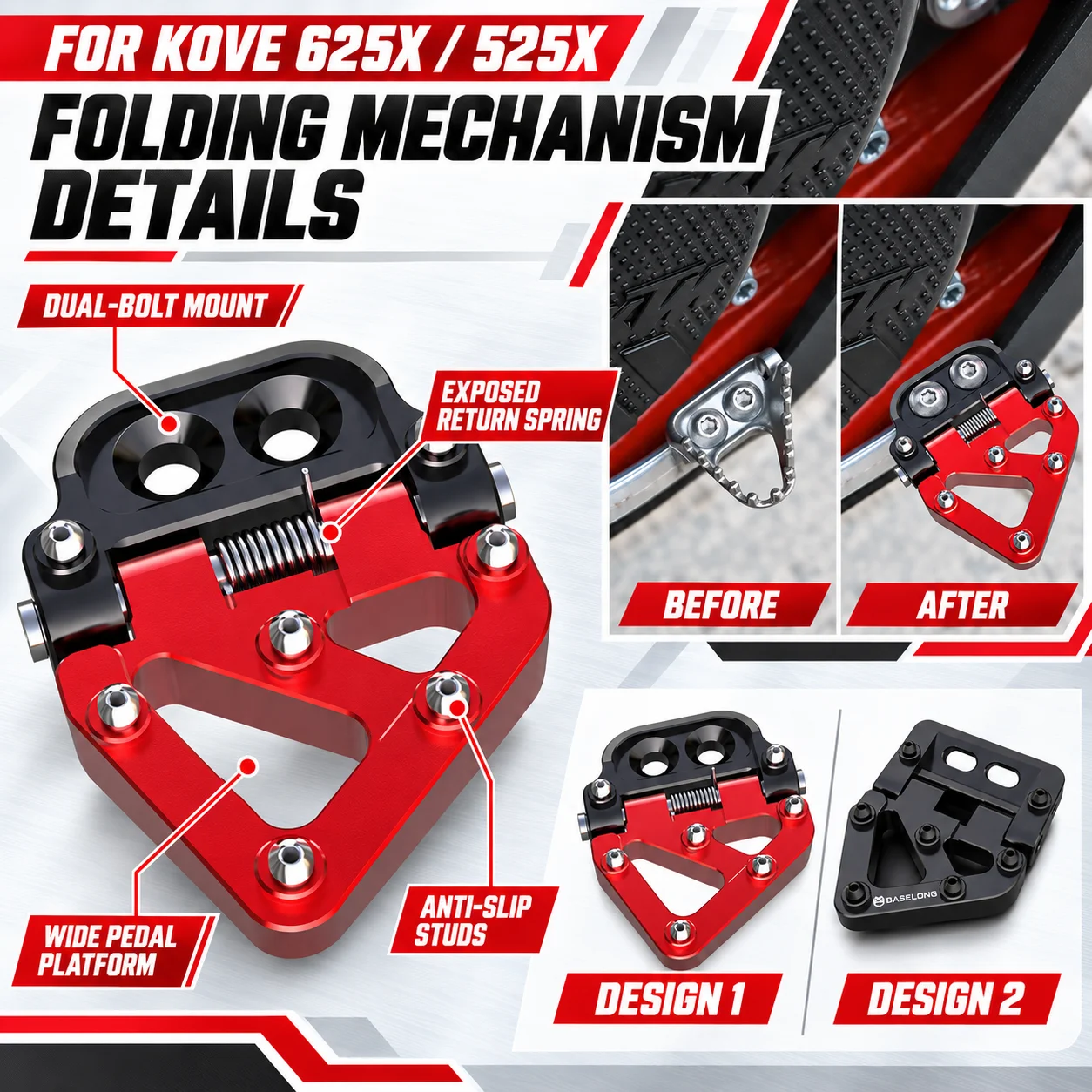 Widened Enlarged Folding Brake Pedal Anti-slip Foot Pad For KOVE 525X 625X Motorcycle Modified Accessories