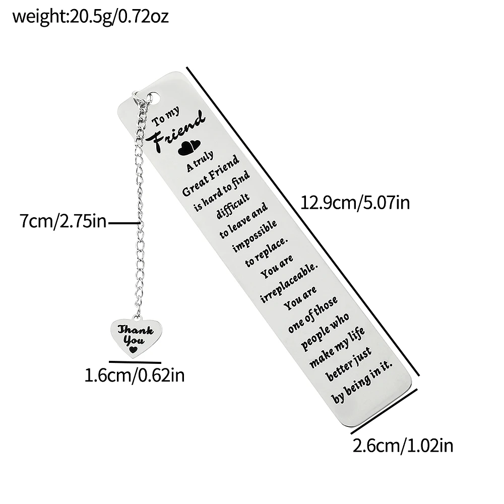 Marcador de aço inoxidável com tema de texto para meu amigo, um presente de leitura para amigos, professores e pais, material de livros