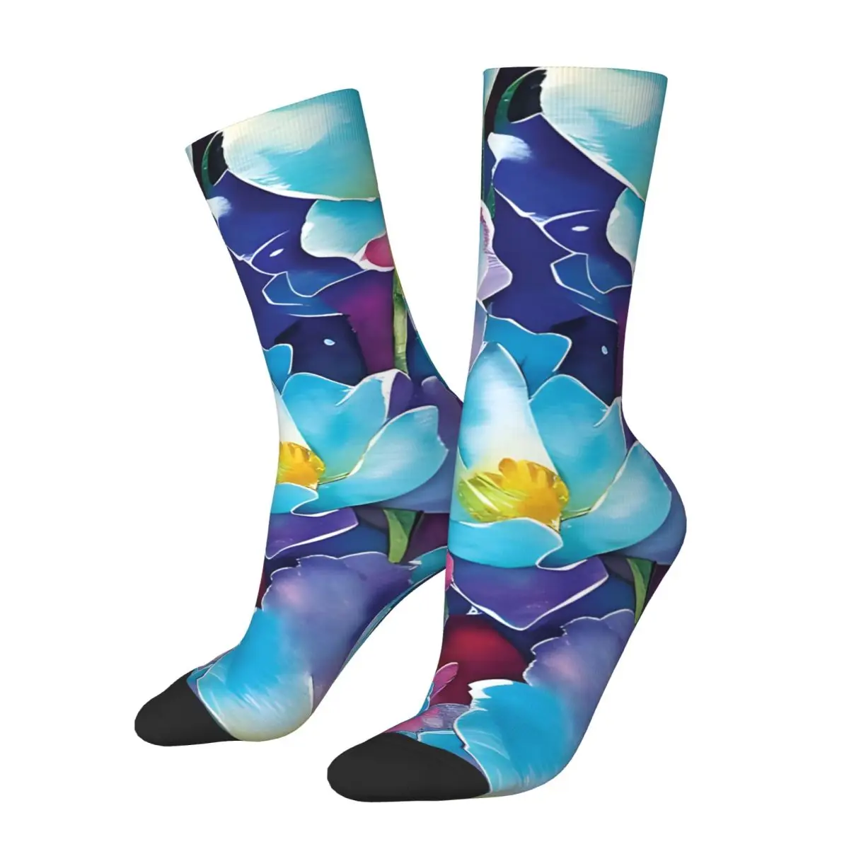 Blue Lotus Flowers, Watercolor Men's Socks Unisex Colorful Flowers Harajuku Seamless Printed Novelty Crew Sock official-website