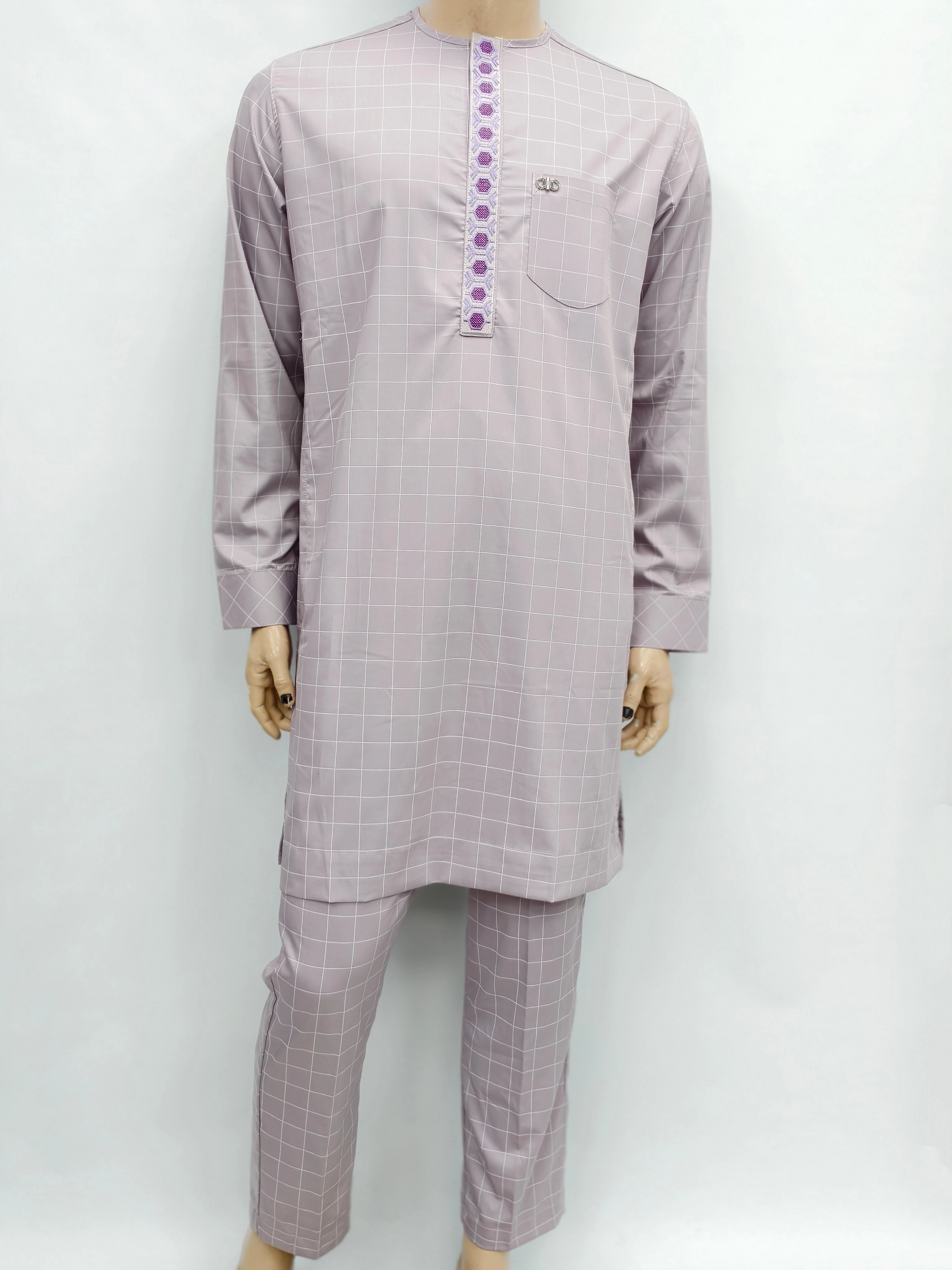 Abito da uomo moderno islamico musulmano marocchino moda manica lunga ricamato arabo Jubba Thobe abbigliamento per uomo