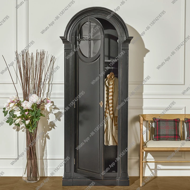 

French solid wood home hanging wardrobe small apartment household bedroom arched storage cabinet modern simple custom wardrobe