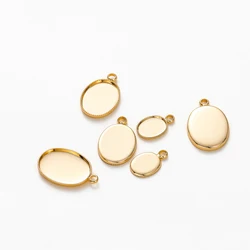 10pcs 14K/18K Pendant Gold Plated Brass Oval Cabochon Base Tray Bezels Blank Setting Supplies for Jewelry Making Findings