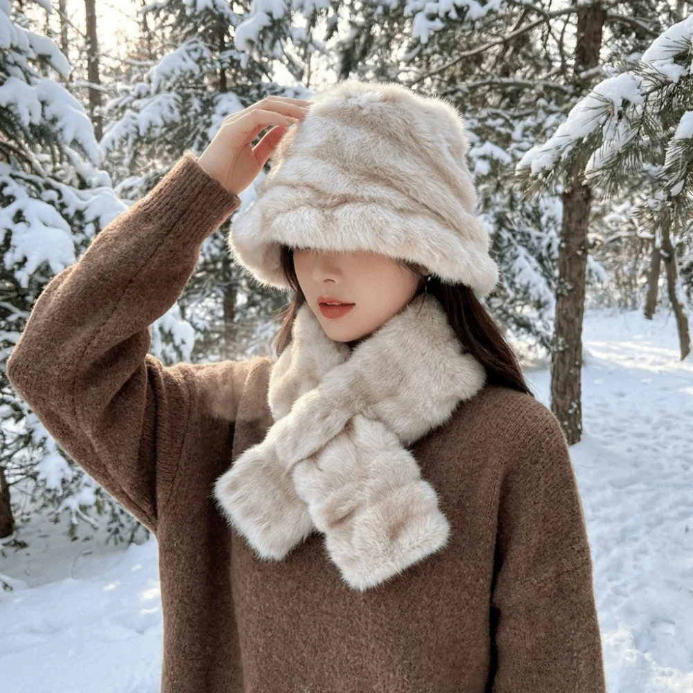 Fashion Thick Winter Hat Scarf Set Windproof Faux Fur Faux Fur Hat Scarf Set Warm Ear Protection Fur Snood Scarf Winter