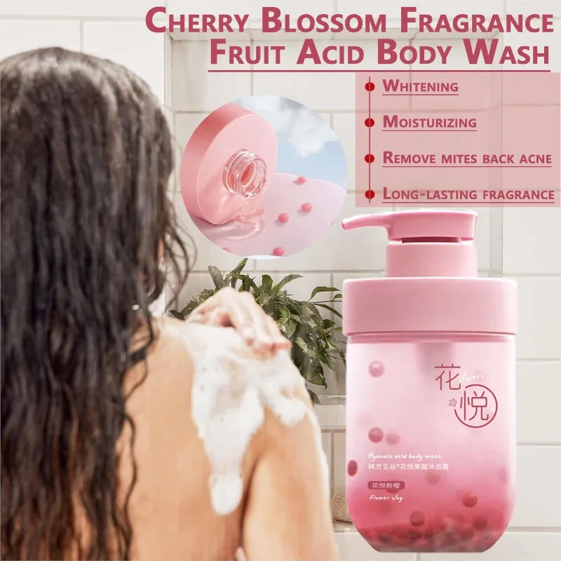 Long-lasting Cherry Blossom Fragrance Fruit Acid Body Wash Moisturizing, Oil-controlling, Brightening Deep Cleansing Shower Gel