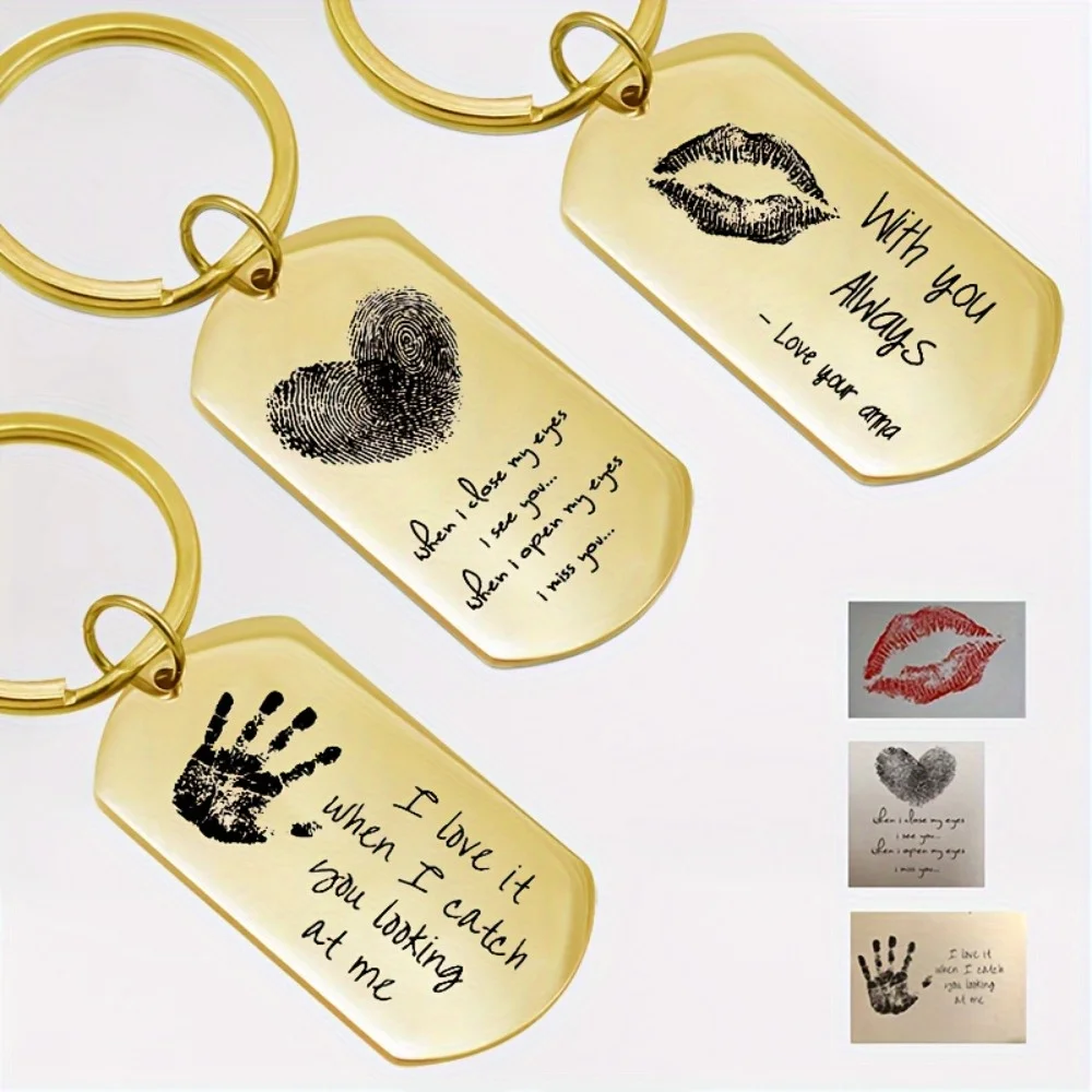 Baby Footprints Palms Fingerprints Custom Stainless Steel Keychain Personalized PictureText CustomKeychain Family Memory Jewelry view 3