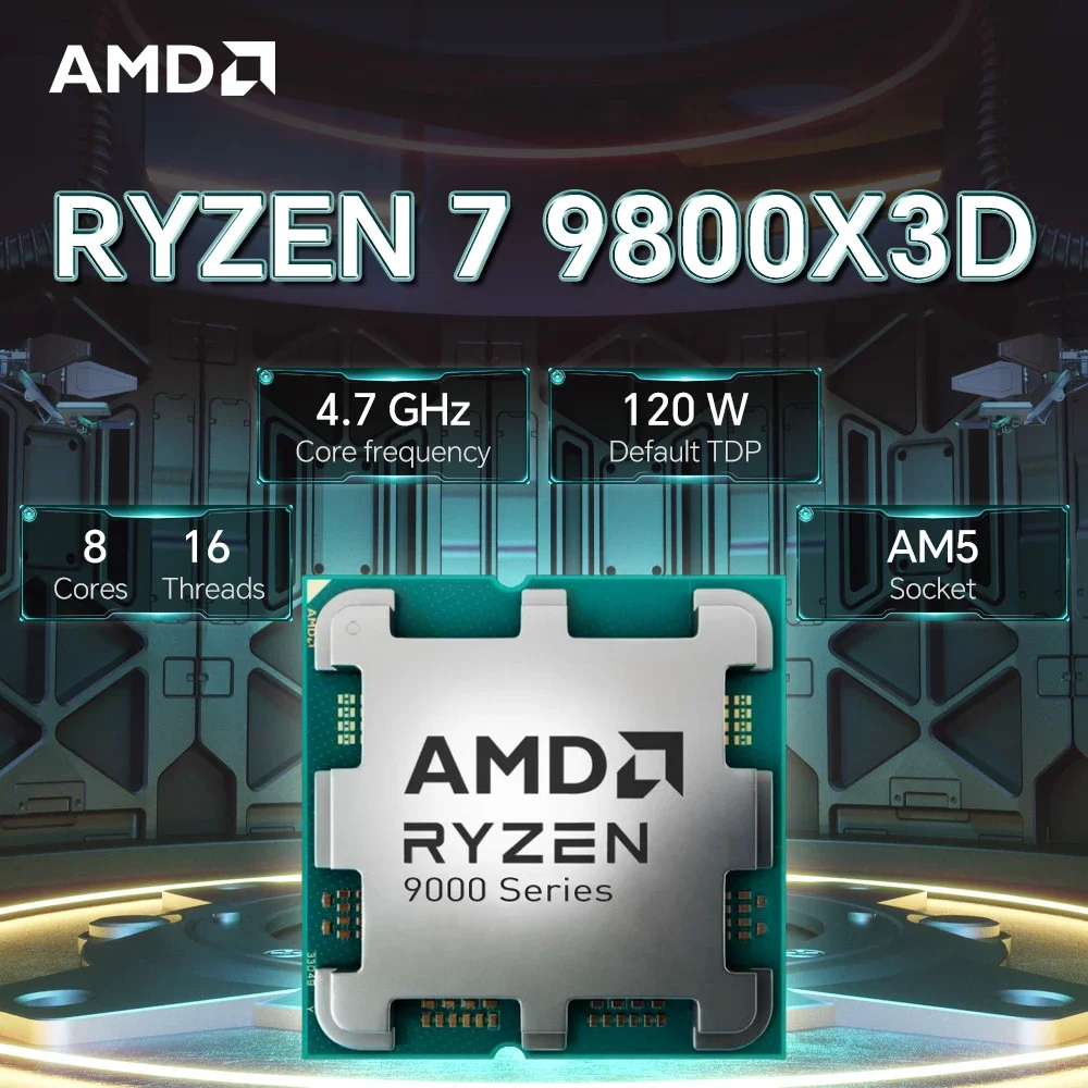 

Процессор AMD Ryzen 7 9800X3D, 8C/16T, 120 Вт до 5,2 ГГц, игровой процессор L3 с V-Cache L3 = 96M