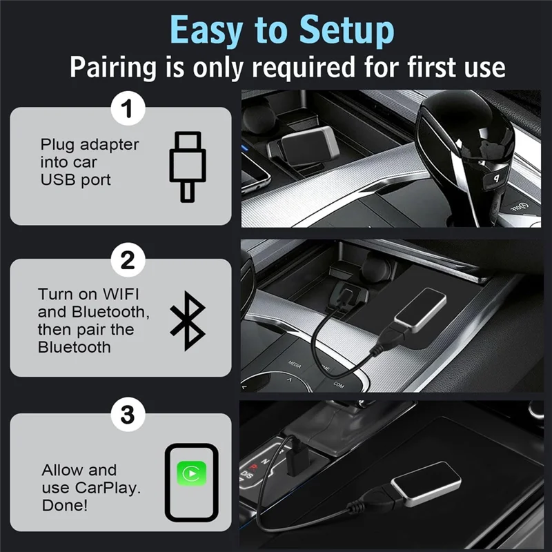 Advanced Wireless Carplay Adapter,Plug And Play Wireless Carplay Adapter With USB-A And USB-C Cable For  Iphone IOS 10+Cars