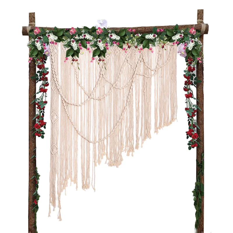 

Macrame Bohemian Tapestry Hand-woven Cotton Rope Wall Hanging Tapestry Living Room Door Curtain Wedding Background Decoration