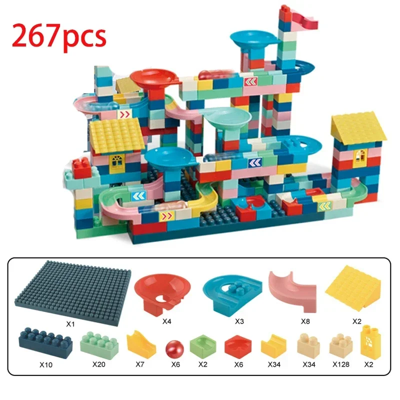 Blocos de construção de partículas grandes para crianças, casa de cidade compatível com bricolage, blocos de funil grande, presentes de aniversário, 267PCs