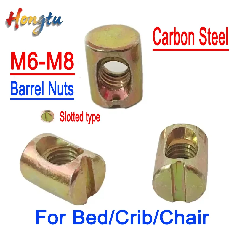 

M6-M8 Barrel Nuts - Cross Dowel Slotted, for Bed/Crib/Chair, Hammer-Embedded Horizontal Hole Bolts