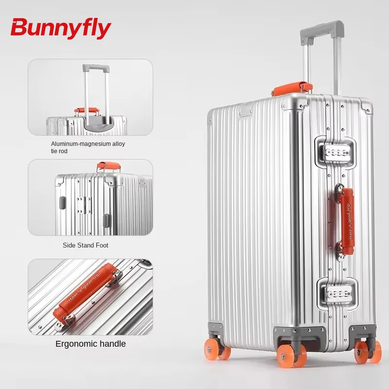 Bunnyfly 20/24/28 inch Travel Suitcase All Aluminum Rolling Luggage Boarding Box Trolley Case With Wheels Carry on Luggage
