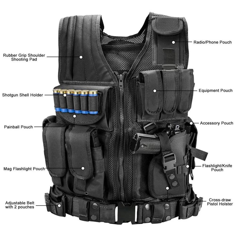 Swat Tactical Vest Jacket Chest RigPocketAdjustable Hunting Security Clothes  CS Cosplay Hunting Vest Camping accessory