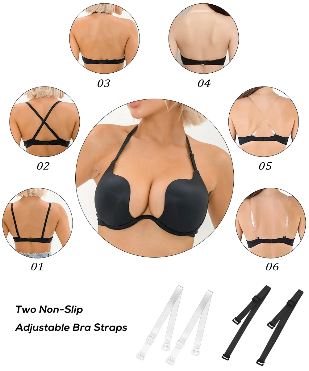 Sexy Push Up Bra with Clear Straps Plunge Bra Strapless Bralette Deep V Lingerie Bra for Women