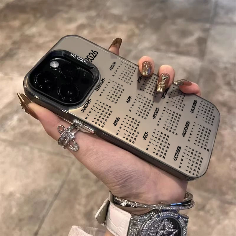 سنة جديدة سعيدة 2026 التقويم رسائل الليزر قضية الهاتف آيفون 11 12 13 14 15 16 17 برو ماكس XS XR X 7 8 زائد 16E 17 غطاء الهواء