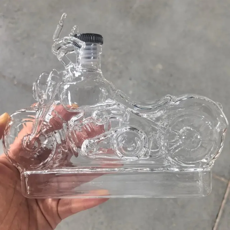 Motorcycle Style Whisky Decanter,Handcrafted Glass Whiskey Wine Bottle Decorative,3D Motorcycle Engine Design, For Bar Desk Us view 4
