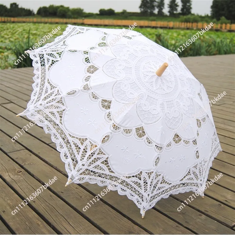 Embroidery Lace Umbrella Cotton Cloth Wedding Decoration Photography Props European American Style Hook Flower Travel
