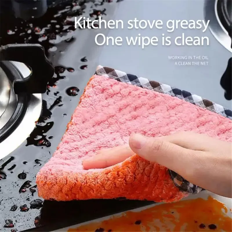 1pc Non-stick Oil Table Cleaning Cloth Absorbent Thickened Kitchen Towel Rag Scouring Pad Kitchen Rag Non-hair Removal Gadget