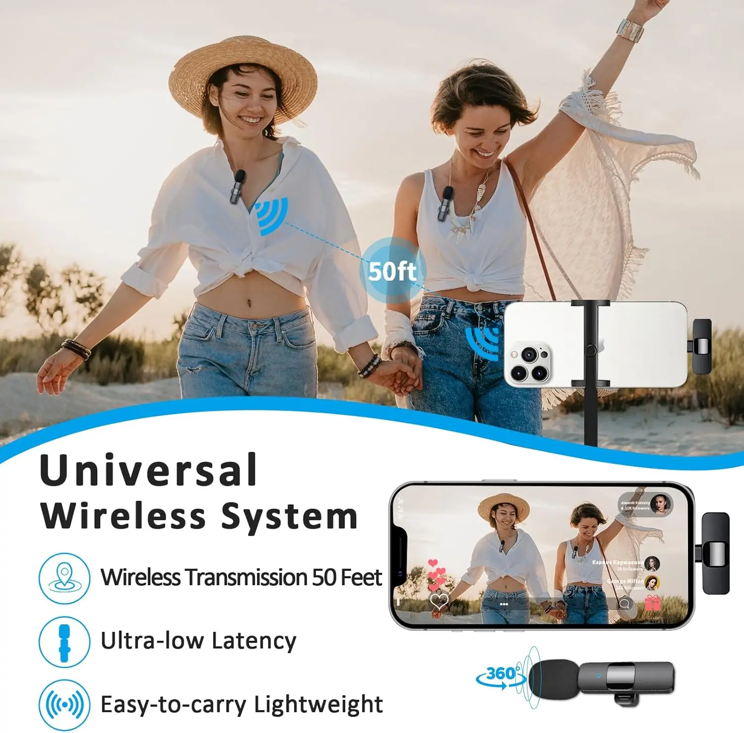 ميكروفون Lavalier لاسلكي جديد محمول لتسجيل الصوت والفيديو ميكروفون صغير لهاتف iPhone Android PC Camera Live Gaming Phone