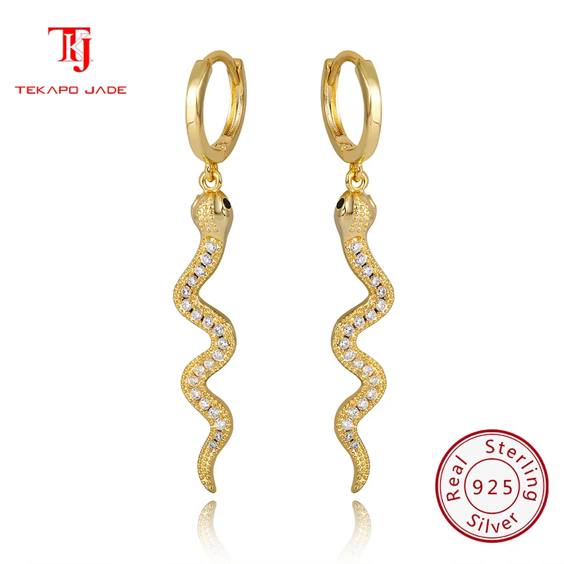 

TKJ JEWELS S925 Silver Hyperbole Pendant Snake Hoop Earrings for Women Punk Long Serpentine Snake Tassel Earrings KE34228