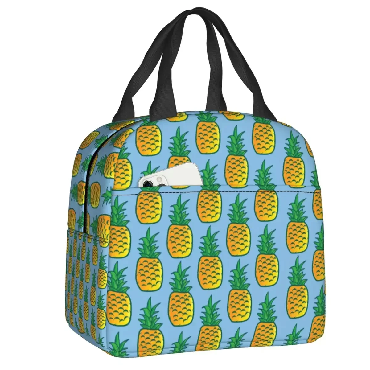 Pineapple Fruit Pattern Portable Lunch Boxes for Women Leakproof Thermal Cooler Food Insulated Lunch Bag Kids School Children