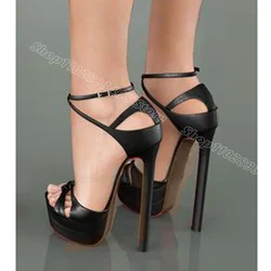 Black Platform Cover Heels Sandals Ankle Buckle Open Toe British Style Casual Party for Women Shoes 2024 Zapatos Para Mujere