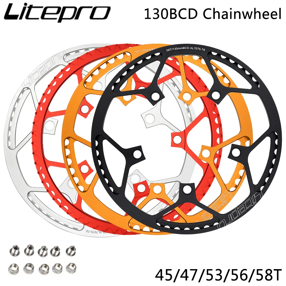 Litepro Single Speed Chainring 130BCD Folding Bike Crankset BMX Chainwheel 45T/47T/53T/56T/58T AL7075 Chainwheel Bicycle Parts