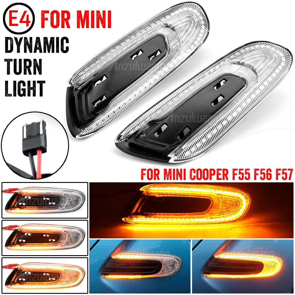 Misura Per Mini Cooper F55 F56 F57 2X Dinamico LED Parafango Indicatore Luce Indicatore Laterale Lampada luce Ambra luce lente di fumo