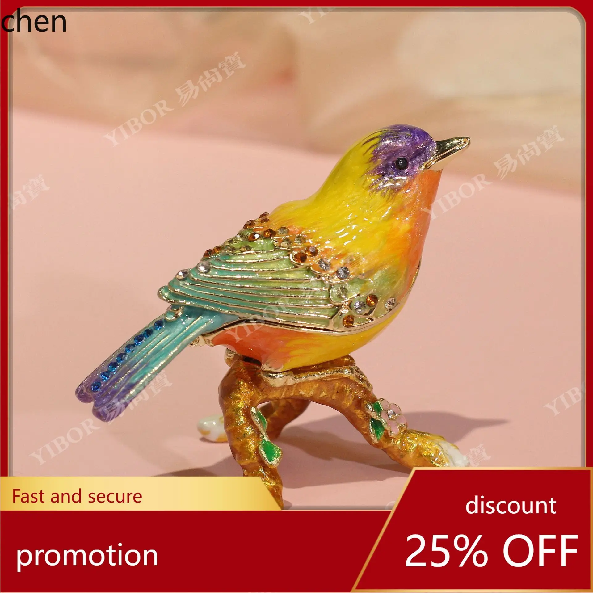 

H1 Metal Enamel Jewelry Box Craft Creative Home Decoration Box Magpie Bird on a Branch Ornament