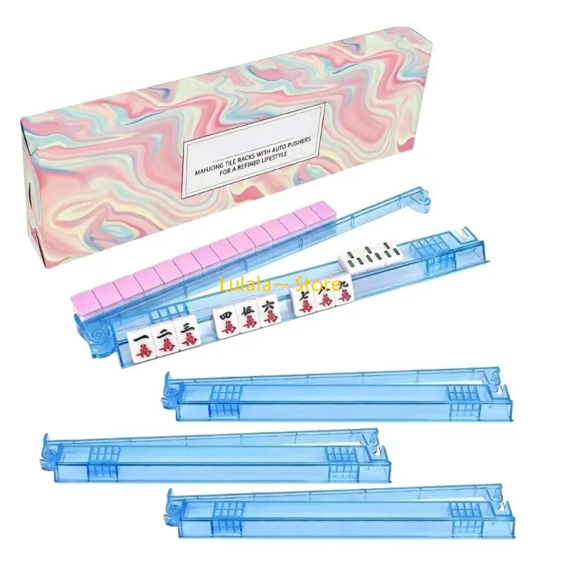 Y4QA 4Pcs Acrylic Mahjong Racks with Pusher And NonSlip Bottom Efficient Holder For Mahjong Game Player and Beginner Friendly