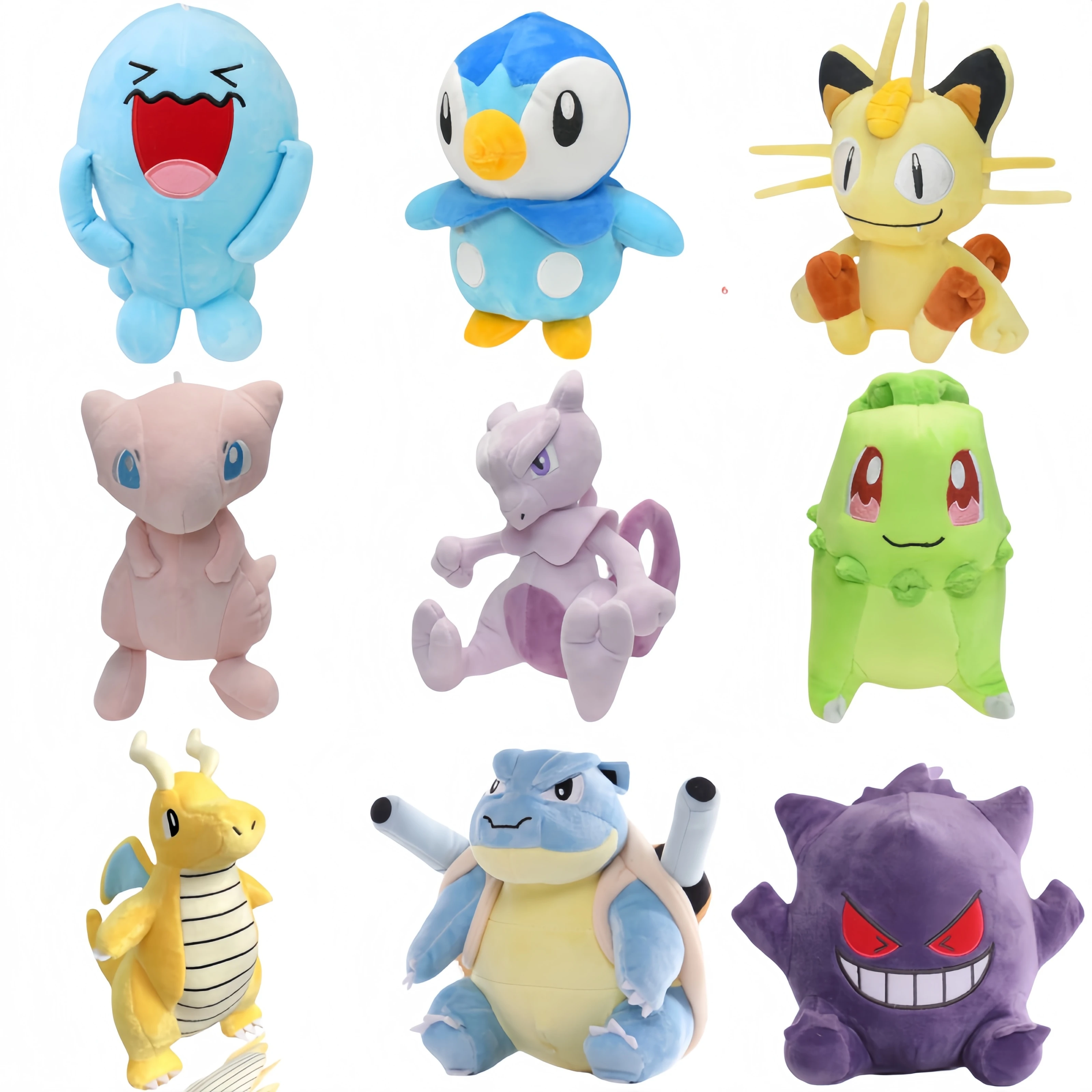 

Плюшевая игрушка Пикачу Pokemon Gengar Meowth Mewtwo Mew Piplup Chikorita Wobbuffet Dragonite Blastoise Кукла Игра для коллекционного подарка