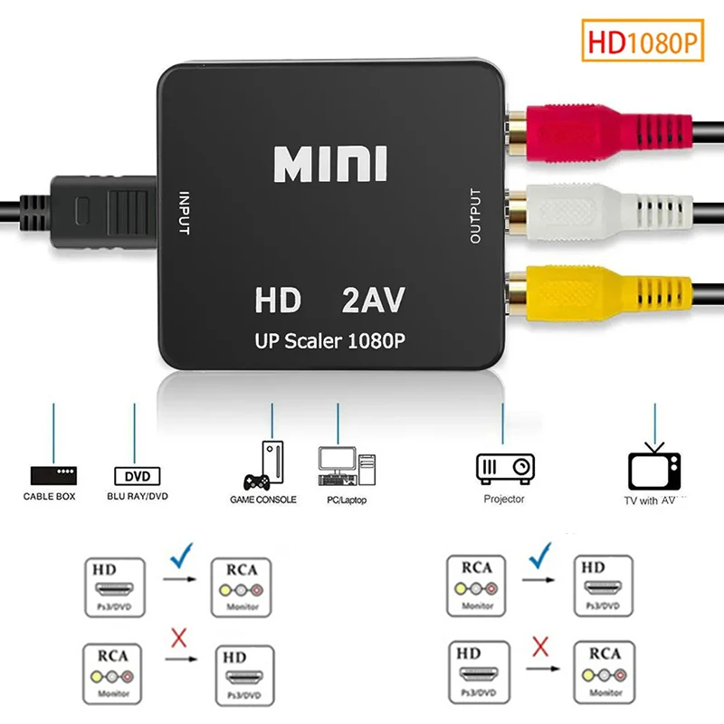 HDMI-kompatibler AV RCA Konverter Adapter HDTV zu AV/CVSB L/R Video Full HD 1080P HD2AV Konverter für PS4 TV PC Projektor