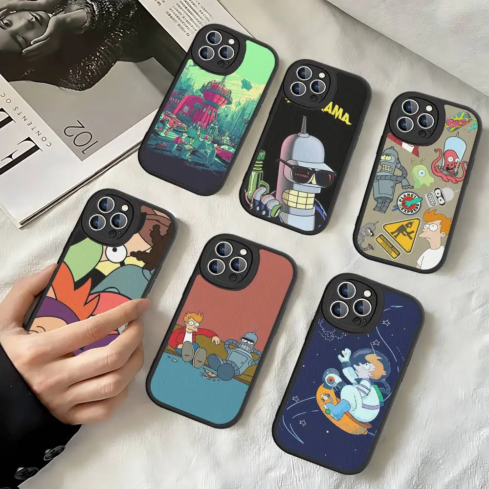 Futurama Funny Animated Leather Phone Case For IPhone 16 15 14 17 Pro Max 11 12 Mini Plus Soft Shell